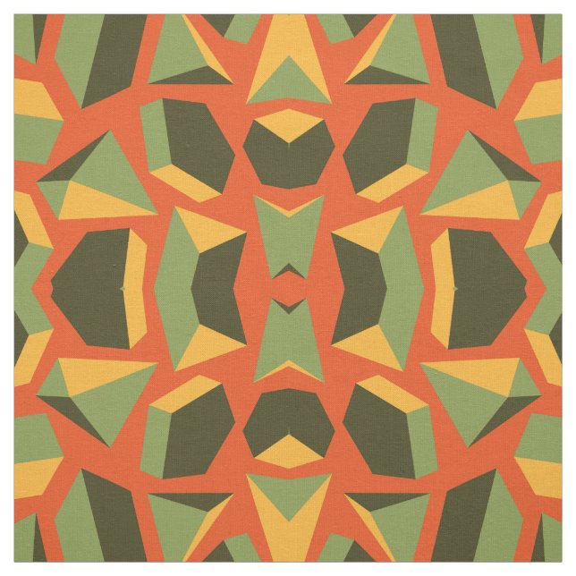 Abstract Geometric 3-D Orange Green Modern Fabric (Swatch)