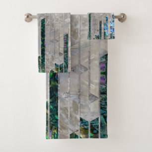 Abstract Geometric Abalone and Mother of pearl Bath Towel Set