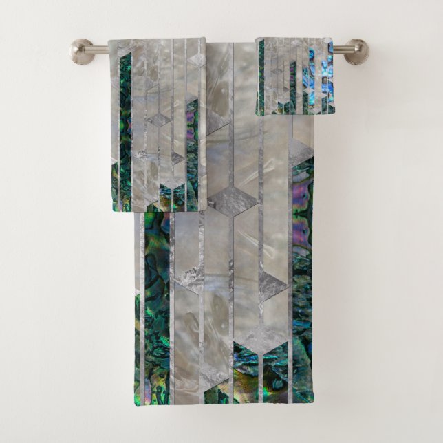 Abstract Geometric Abalone and Mother of pearl Bath Towel Set (Insitu)