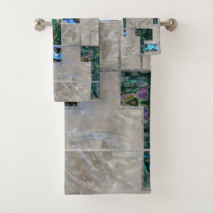 Abstract Geometric Abalone and Mother of pearl Bath Towel Set