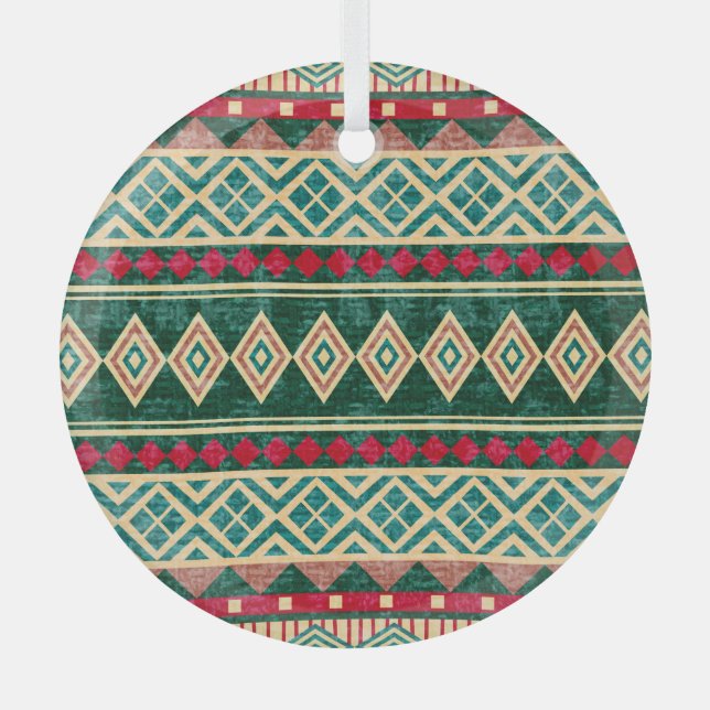 Abstract Geometric African Style Pattern Glass Tree Decoration (Front)