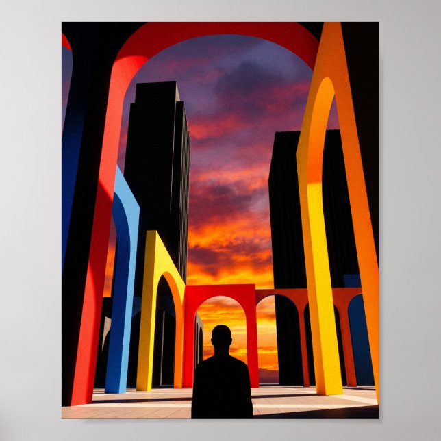 "Abstract Geometric Arch City Sunset Silhouette  Poster (Front)