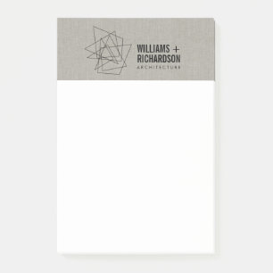 Abstract Geometric Architectural Logo Linen/Black Post-it Notes