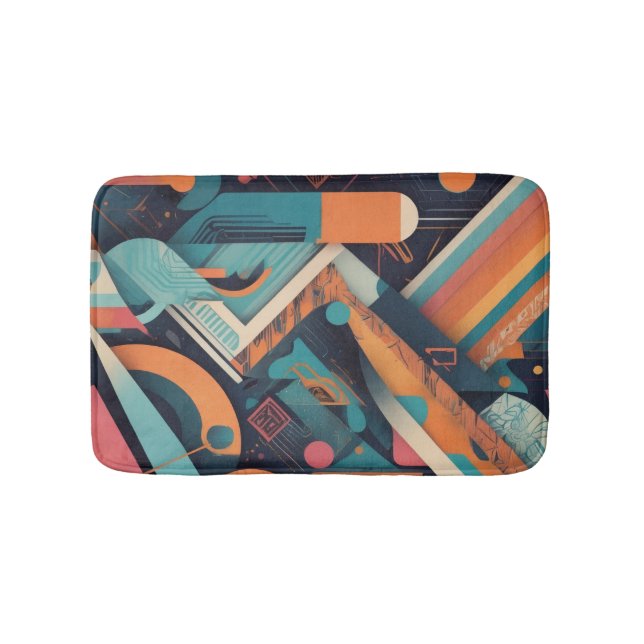 Abstract Geometric Art – Bold Vibrant Graphic Bath Mat (Front)