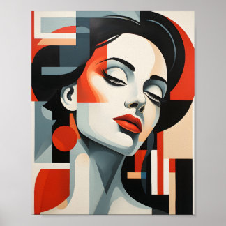 Abstract Geometric Art Cubist Woman Portrait Poster