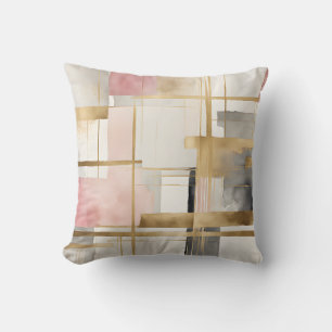 Abstract Geometric Art in Pink Grey and Gold #4  Cushion