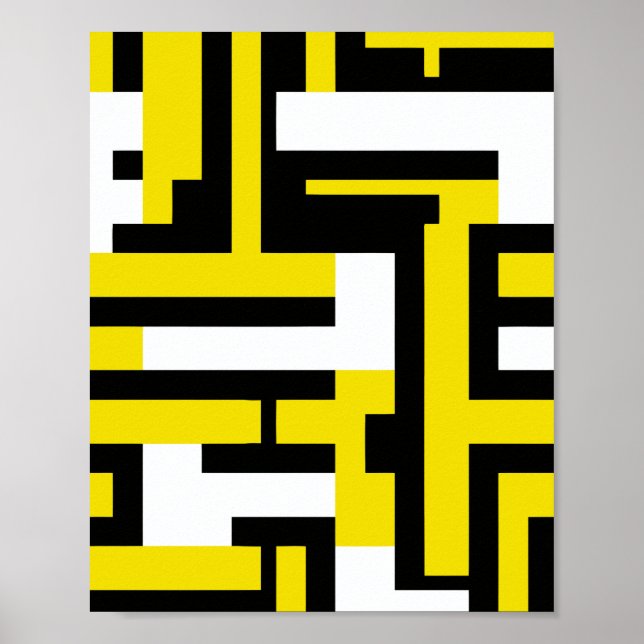 Abstract Geometric Art in Yellow, White & Black Poster (Front)