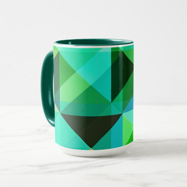 Abstract Geometric Art Mug in Green and Teal (Front Left)