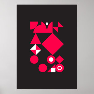 Abstract Geometric Art (Red, Black & White) 7 Poster