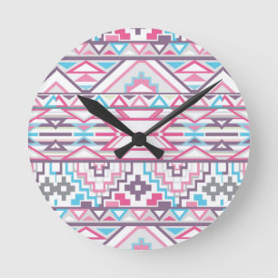 Abstract Geometric Aztec Pattern 3 Round Clock
