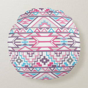 Abstract Geometric Aztec Pattern 3 Round Cushion