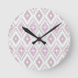 Abstract Geometric Aztec Pattern Round Clock