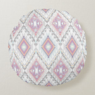 Abstract Geometric Aztec Pattern Round Cushion