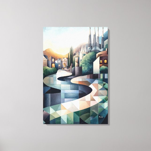 Abstract Geometric Barcelona Skyline Canvas Print (Front)