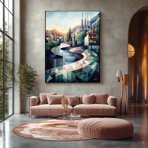 Abstract Geometric Barcelona Skyline Canvas Print