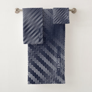 Abstract Geometric Black and White Stripes Manly   Bath Towel Set
