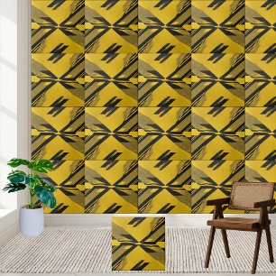 Abstract Geometric Black and Yellow Pattern  Tile