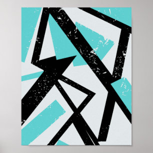Abstract Geometric Black Lines with Blue Rectangle Poster