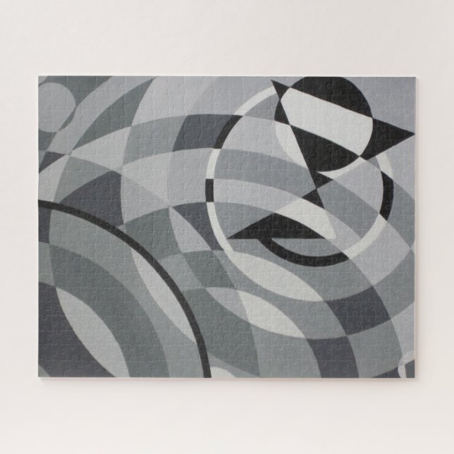 Abstract Geometric Black White Circles Monochrome Jigsaw Puzzle (Horizontal)