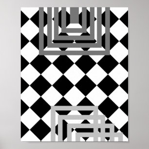 Abstract Geometric Black White Grey  Poster