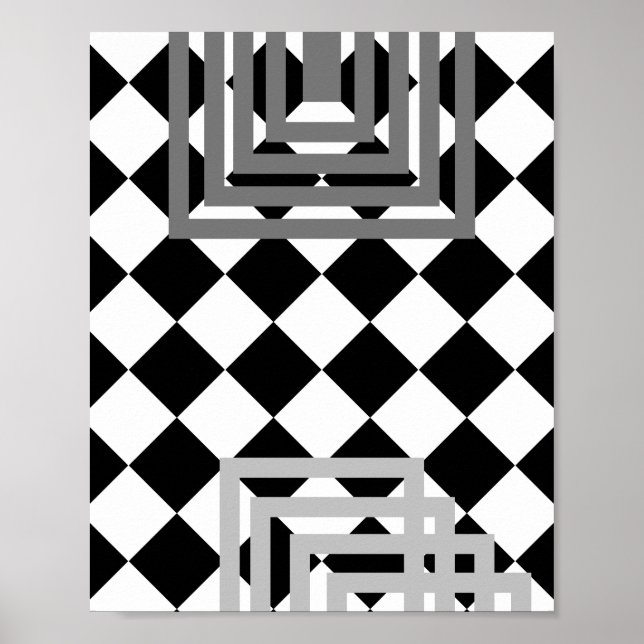Abstract Geometric Black White Grey  Poster (Front)
