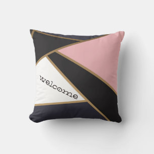 Abstract Geometric Black White Pink Cushion