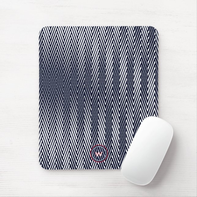 Abstract Geometric Black & White Stripes Monogram Mouse Mat (With Mouse)
