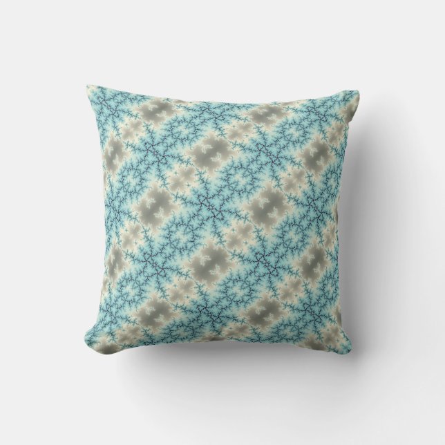 Abstract geometric blue and grey snowflake pattern cushion (Front)