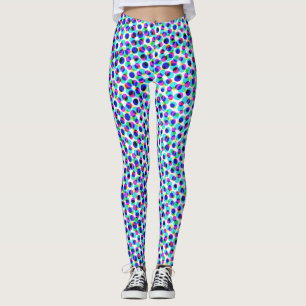 Abstract Geometric Blue And White Circle Pixelate Leggings