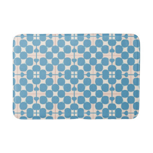 Abstract Geometric Blue and White Pattern Bath Mat