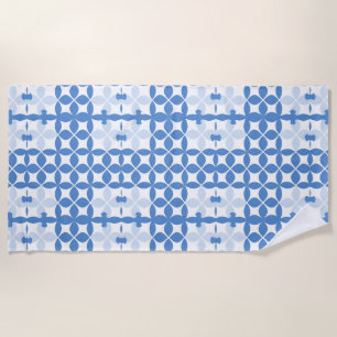 Abstract Geometric Blue and White Pattern Beach Towel