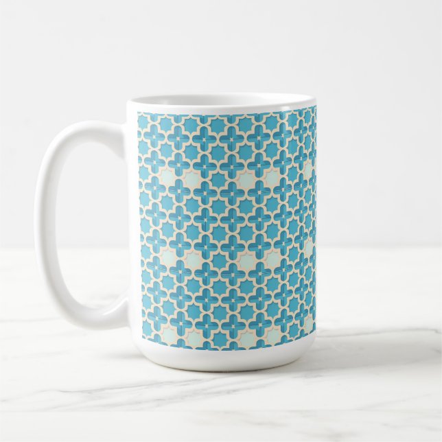 Abstract Geometric Blue and White Pattern Coffee Mug (Left)