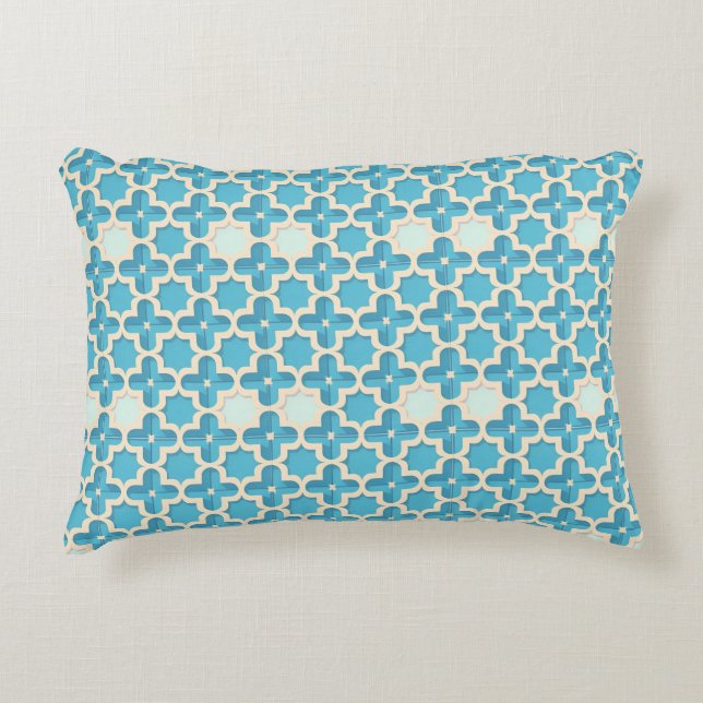 Abstract Geometric Blue and White Pattern Decorative Cushion (Front)