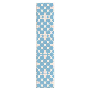 Abstract Geometric Blue and White Pattern Short Table Runner