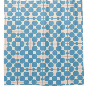 Abstract Geometric Blue and White Pattern Shower Curtain