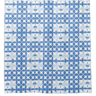 Abstract Geometric Blue and White Pattern Shower Curtain