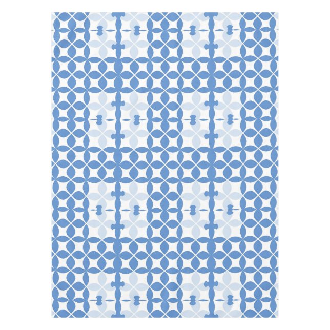 Abstract Geometric Blue and White Pattern Tablecloth (Front)