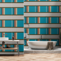 Abstract Geometric Blue Aqua Brown Grey Stripes