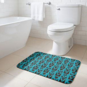 Abstract Geometric Blue Floral Bath Mat
