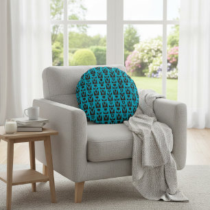 Abstract Geometric Blue Floral  Round Cushion
