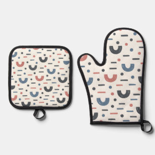 Abstract Geometric Boho Pattern Oven Mitt & Pot Holder Set
