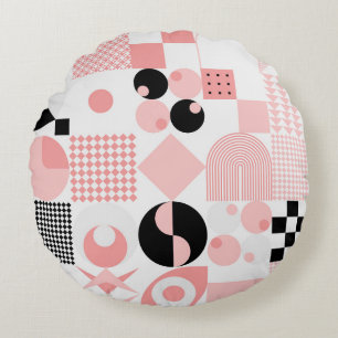 Abstract Geometric: Bright Vintage Shapes Round Cushion