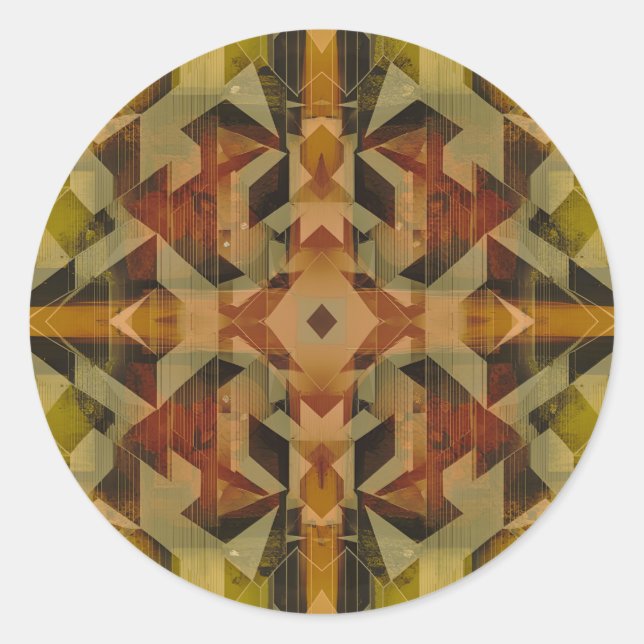 Abstract geometric brownish pattern classic round sticker (Front)