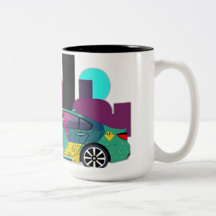 Abstract Geometric Car Illustration Two-Tone Coffee Mug