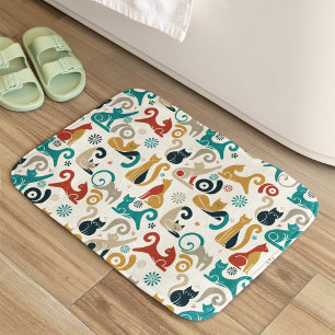 Abstract Geometric Cat Pattern Bath Mat