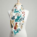 Abstract Geometric Cat Pattern Scarf<br><div class="desc">Geometric cats in a pleasing palette of turquoise and goldenrod on an off-white background.</div>