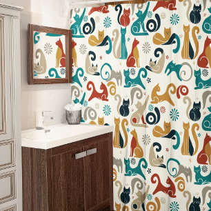 Abstract Geometric Cat Pattern Shower Curtain