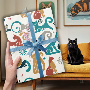 Abstract Geometric Cat Pattern Wrapping Paper