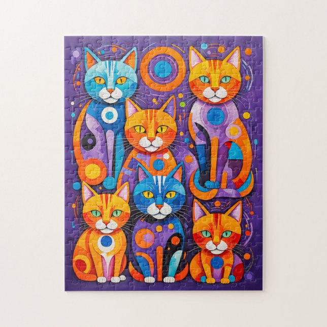 Abstract Geometric Cats Painting Jigsaw Puzzle (Vertical)