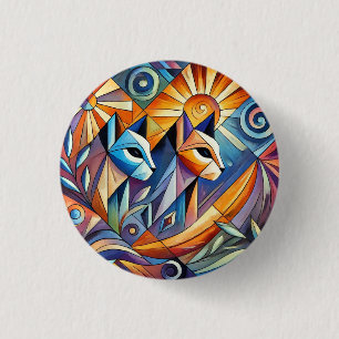 Abstract Geometric Cats with Vibrant Colours 3 Cm Round Badge